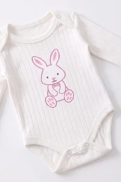 Beyaz (0-9 Ay) Tavşan Baskılı  Raporlu  Bebek Takım 480473