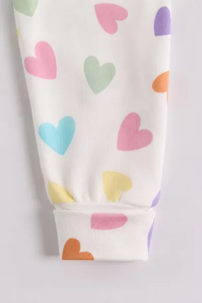 Beyaz (0-9 Ay)Kalp Baskılı Çıt Çıtlı Badili Kız Bebek Takım 477397