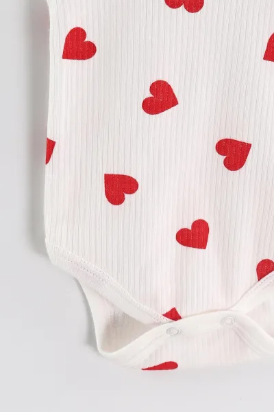 Beyaz (0-9 Ay)Küçük Kalp Baskılı Sıfır Kol Bebek Çıtçıtlı Badi  455128