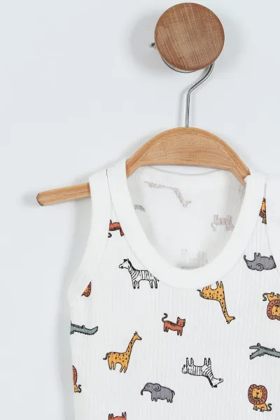Beyaz (0-9 Ay)Sevimli Hayvanlar Desenli Sıfır Kol Bebek Çıtçıtlı Badi 351157