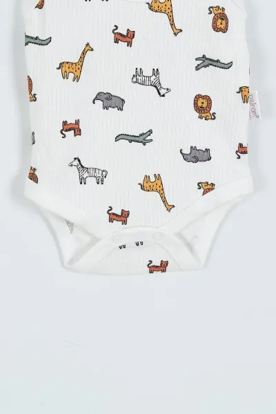 Beyaz (0-9 Ay)Sevimli Hayvanlar Desenli Sıfır Kol Bebek Çıtçıtlı Badi 351157