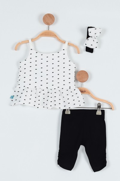 Beyaz (06-24 Ay) Fiyonk Askılı Taytlı Kız Bebe Takım 187432