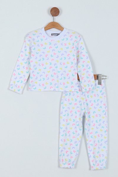 Beyaz (1-3 Yaş) Baskılı Kız Bebe Pijama Takımı 224376