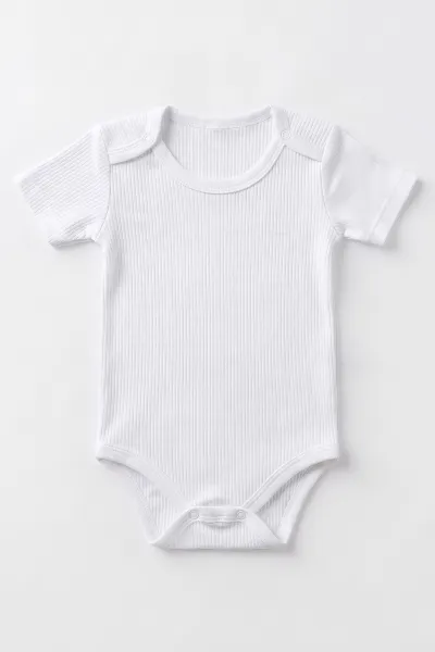 Beyaz (1-3 Yaş) Raporlu Düz   Kısa Kol  Bebek & Çocuk Çıtçıtlı Badi 480405