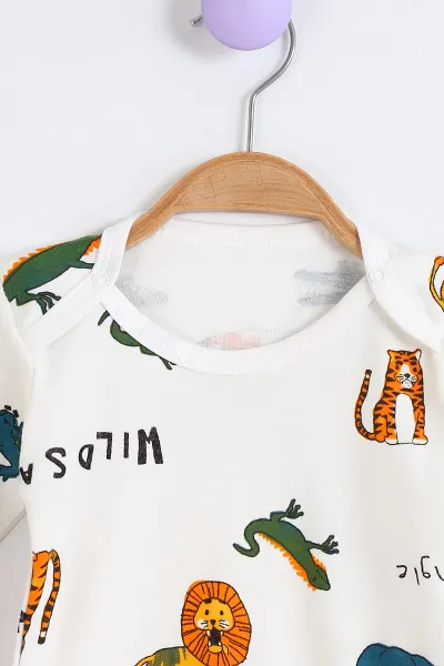 Beyaz (1-3 Yaş) Safari Desenli Uzun Kollu Bebek Badi 304674