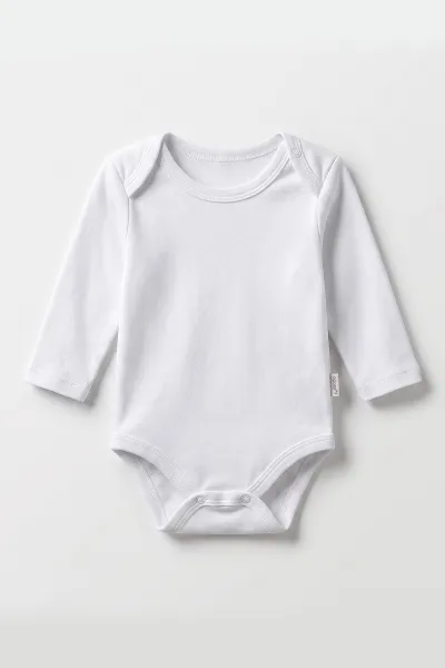 Beyaz (1-3 Yaş)  Uzun Kollu  Düz Bebek & Çocuk Çıtçıtlı Badi 480307