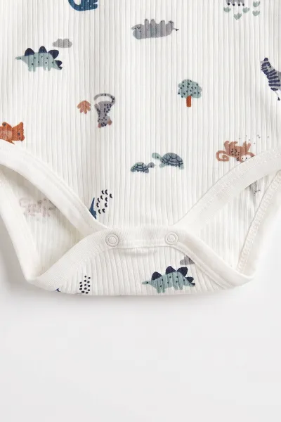 Beyaz (1-3 Yaş)Safari Baskılı   Uzun Kollu  Erkek Bebek & Çocuk Çıtçıtlı Badi 480310