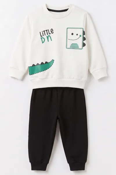 Beyaz (1-4 Yaş) Little Dino Baskılı 2 İp Erkek Çocuk&Bebek Mevsimlik Takım 495084