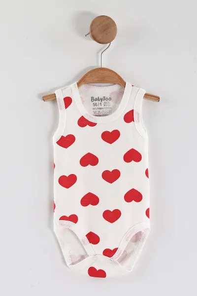 Beyaz (1-9 Ay)Kalp Baskılı Kız Bebek Çıtçıtlı Badi 447539