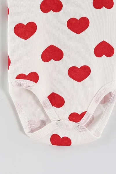Beyaz (1-9 Ay)Kalp Baskılı Kız Bebek Çıtçıtlı Badi 447539