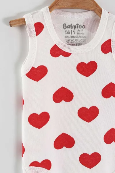 Beyaz (1-9 Ay)Kalp Baskılı Kız Bebek Çıtçıtlı Badi 447539