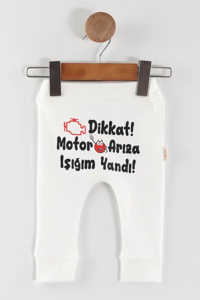 Beyaz (1-9 Ay)Şakacı Yazılar Baskılı Manşetli Unısex Bebek Tek Alt 452187