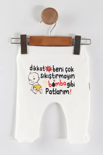 Beyaz (1-9 Ay)Şakacı Yazılar Baskılı Unısex Bebek Patikli Tek Alt 452193