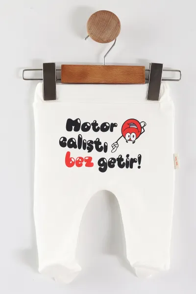 Beyaz (1-9 Ay)Şakacı Yazılar Baskılı Unısex Bebek Patikli Tek Alt 452194