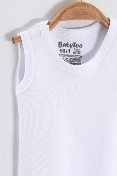 Beyaz (1-9 Ay)Sıfır Kol Düz Bebek Çıtçıtlı Badi 458468