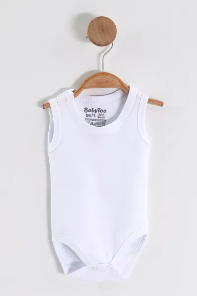 Beyaz (1-9 Ay)Sıfır Kol Düz Bebek Çıtçıtlı Badi 458468