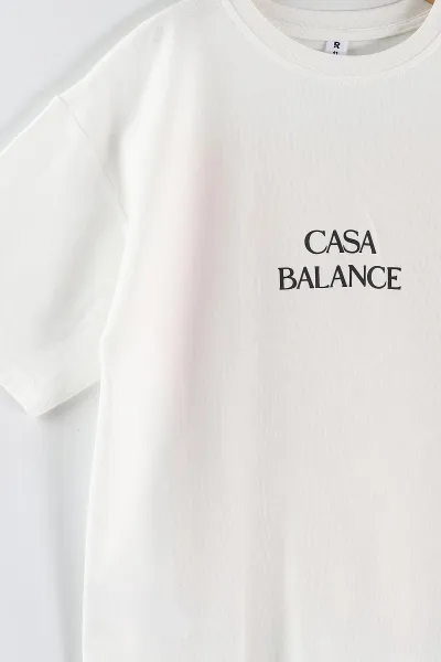 Beyaz (10-14 Yaş)Casa Blance  Baskılı   Tişört ve Şortlu Penye Erkek Çocuk 2'li Takım 457164