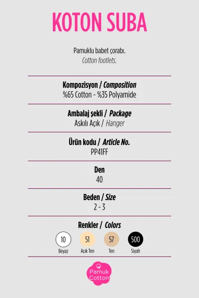 Beyaz 10  Penti Koton Suba  40 Den Babet Çorap 421320