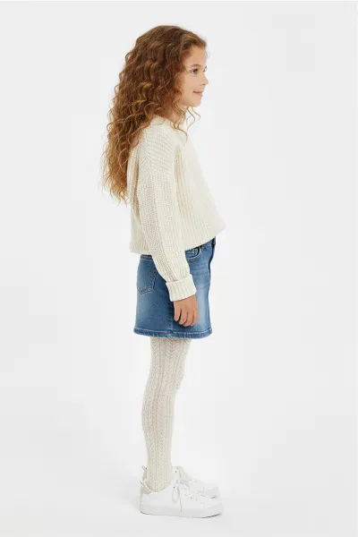 Beyaz 10 Penti  Pretty  Knit 80  Den Triko Kız Çocuk Külotlu Çorap 421833