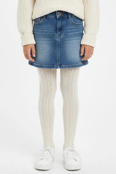 Beyaz 10 Penti  Pretty  Knit 80  Den Triko Kız Çocuk Külotlu Çorap 421833
