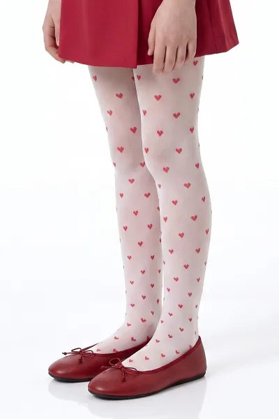 Beyaz 10 Penti Pretty Red Little Heart 40 Den Kız Çocuk Külotlu Çorap 498361