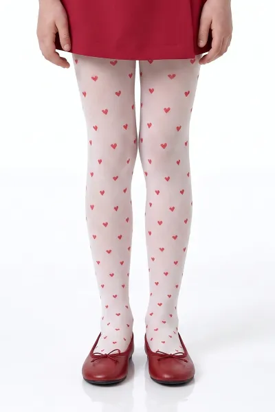 Beyaz 10 Penti Pretty Red Little Heart 40 Den Kız Çocuk Külotlu Çorap 498361