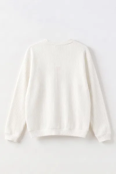 Beyaz (5-16 Yaş) Kalp Nakışlı Kız Çocuk Sweatshirt 486510
