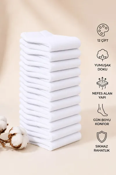 Beyaz 12'li Dört Mevsim Erkek Bambu Konç Patik Çorap (40-44) 465567