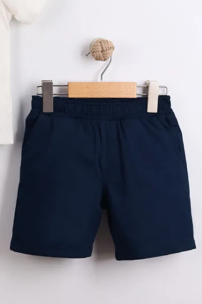 Beyaz (2-10  Yaş) Polo Yaka Cool Boy Baskılı Tişörtlü Gabardin Şortlu Erkek Çocuk Yazlık 2'li Takım 454620