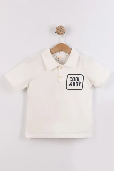 Beyaz (2-10  Yaş) Polo Yaka Cool Boy Baskılı Tişörtlü Gabardin Şortlu Erkek Çocuk Yazlık 2'li Takım 454620