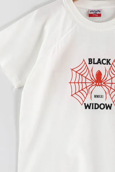 Beyaz (2-10 Yaş)Black Widow Baskılı Cepli  Şortlu Penye Erkek Çocuk Yazlık Takım 437748