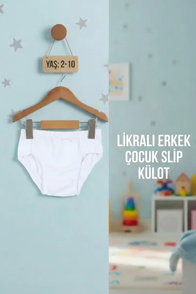 Beyaz (2-10 Yaş)Likralı Erkek Çocuk Slip Külot 404051