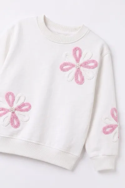 Beyaz (2-11 Yaş)  Süzene Nakışlı İçi Şardonlu Kız Çocuk Sweatshirt 499988