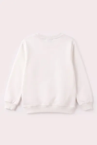 Beyaz (2-12 Yaş) Fiyonk Nakışlı Taşlı  İçi Şardonlu Kız Çocuk Sweatshirt 483283