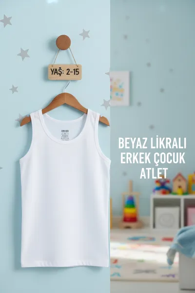 Beyaz (2-15 Yaş) Likralı Erkek Çocuk Atlet 403781