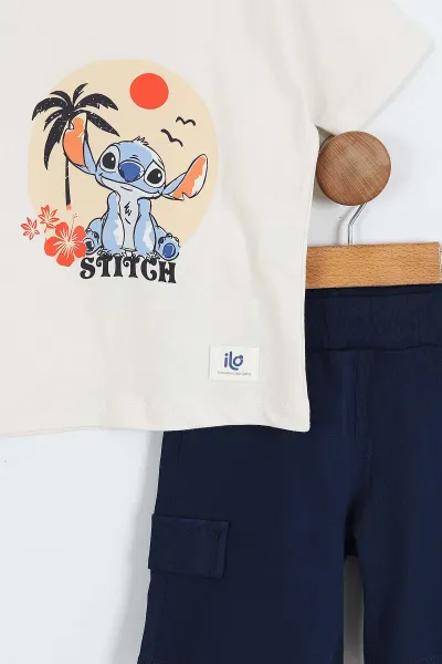 Beyaz (2-5 Yaş) Stich Baskılı   Şortlu Erkek Çocuk Yazlık Takım 357535