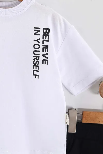 Beyaz (2-6 Yaş) Belive Baskılı  Şortlu Süprem Erkek Çocuk Yazlık Takım 445473