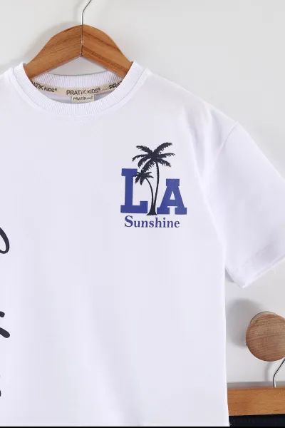 Beyaz (2-6 Yaş) California   Baskılı Şortlu Süprem Erkek Çocuk Yazlık Takım 447281