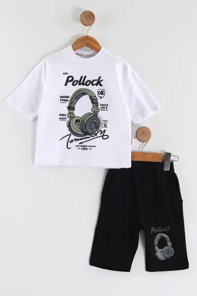 Beyaz (2-6 Yaş) Pollock Baskılı  Şortlu Süprem Erkek Çocuk Yazlık Takım 438099