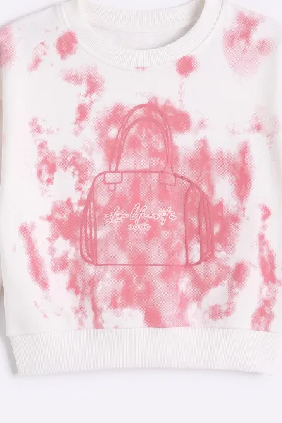 Beyaz (2-7 Yaş) Batik Desenli Kot Pantolonlu Komanda Cepli Kız Çocuk 2'li Takım 499602