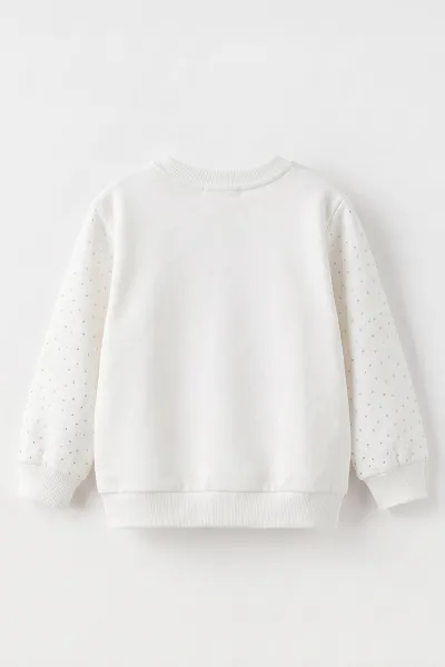 Beyaz (2-7 Yaş) Love Nakışlı Taşlı  İçi Şardonlu Kız Çocuk Sweatshirt 493804