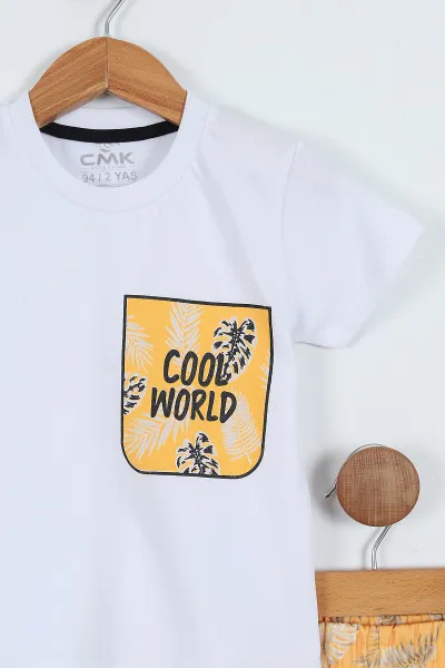 Beyaz (2-9 Yaş)Cool World  Baskılı Yapraklı  Şortlu Erkek Çocuk Yazlık Takım 354143