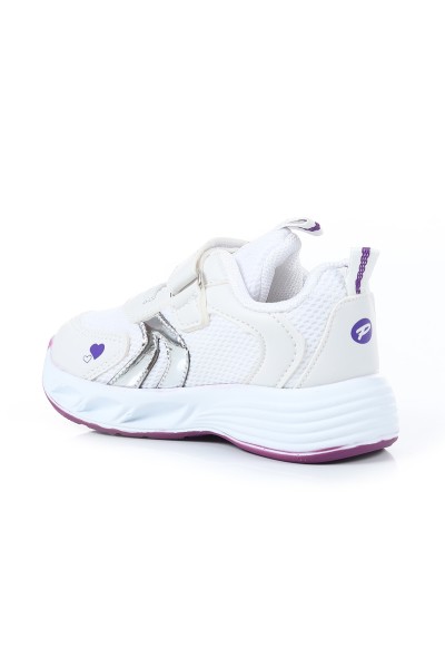 Beyaz (22-25 Bebe) Işıklı Cırtlı Kalp Motifli Kız Bebe Spor Ayakkabı 169037