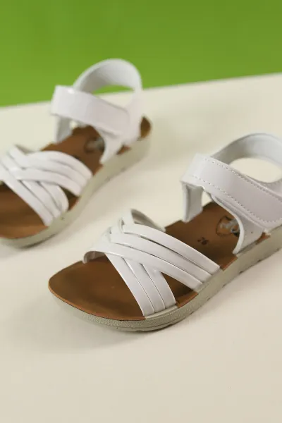 Beyaz (26-30) Parlak Çapraz Bant Modelli Bilekten Cırtlı Çocuk Sandalet 268201