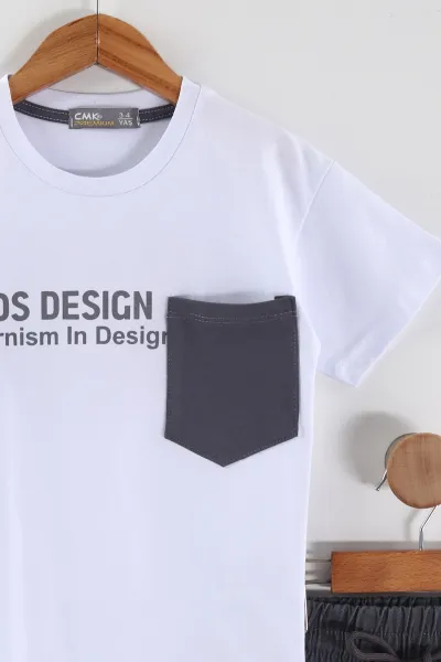Beyaz (3-10 Yaş) Design Baskılı Gabardin Şortlu Erkek Çocuk Yazlık Takım 443637