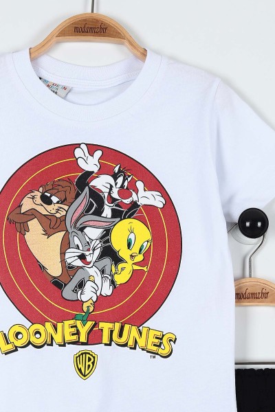 Beyaz (3-10 Yaş) Looney Tunes Baskılı Şortlu Erkek Çocuk Takım 184496