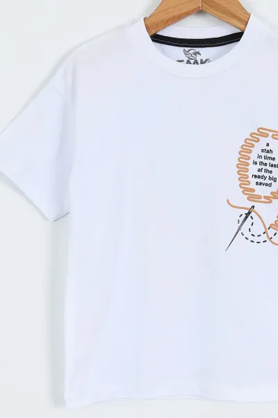 Beyaz (3-12 Yaş) Kabartma Baskılı   Kısa Kol   Erkek Çocuk Tişört 354435