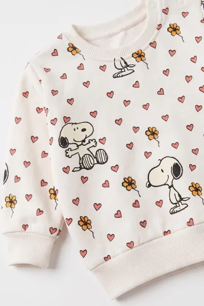 Beyaz (3-24 Ay) Kalpli Çiçekli Snoppy Baskılı 2 İp Kız Bebek Takım 483850