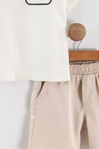 Beyaz (3-4 Yaş) Polo Yaka Cool Boy Baskılı Tişörtlü Gabardin Şortlu Erkek Çocuk Yazlık 2'li Takım 465865