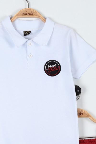 Beyaz (3-6 Yaş) New Duds Nakışlı Yakalı Düğme Detaylı Erkek Bebe Takım 183595